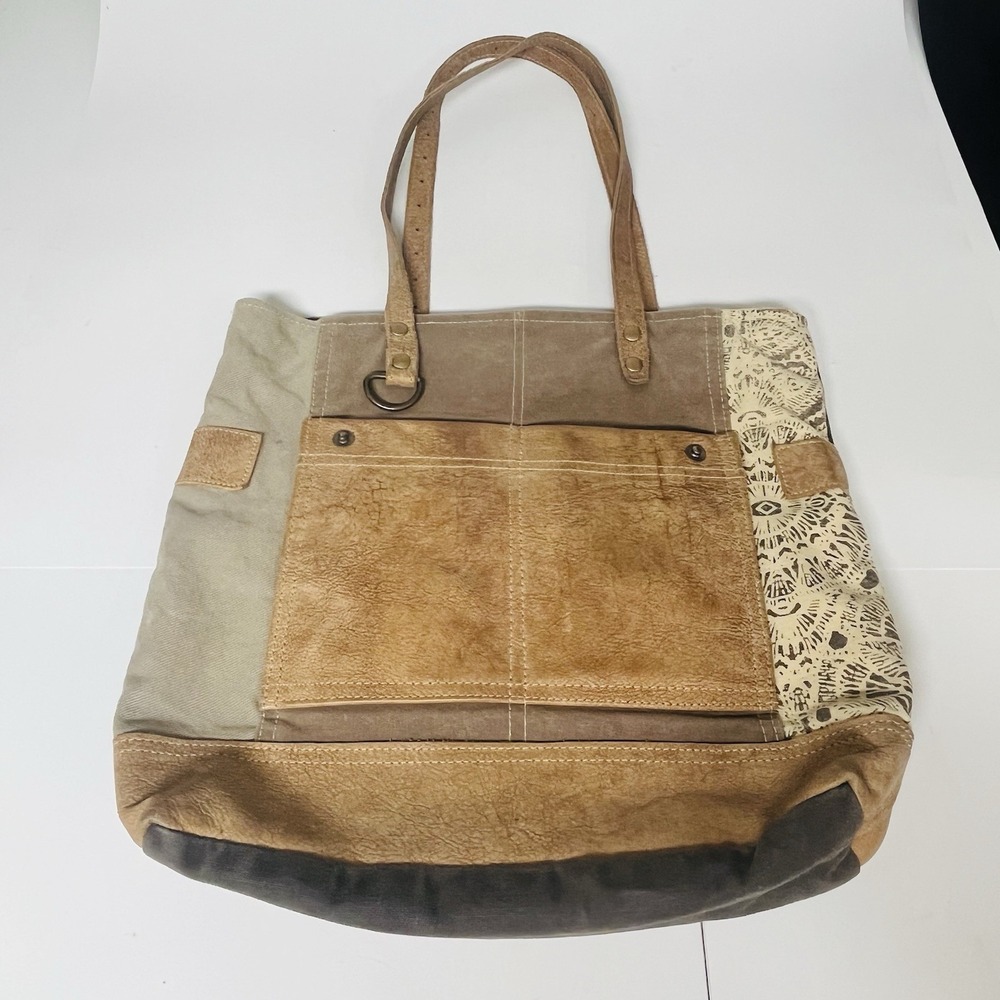 Myra Bag Canvas Leather Tote Boho Western Shoulder Bag Distressed Rustic